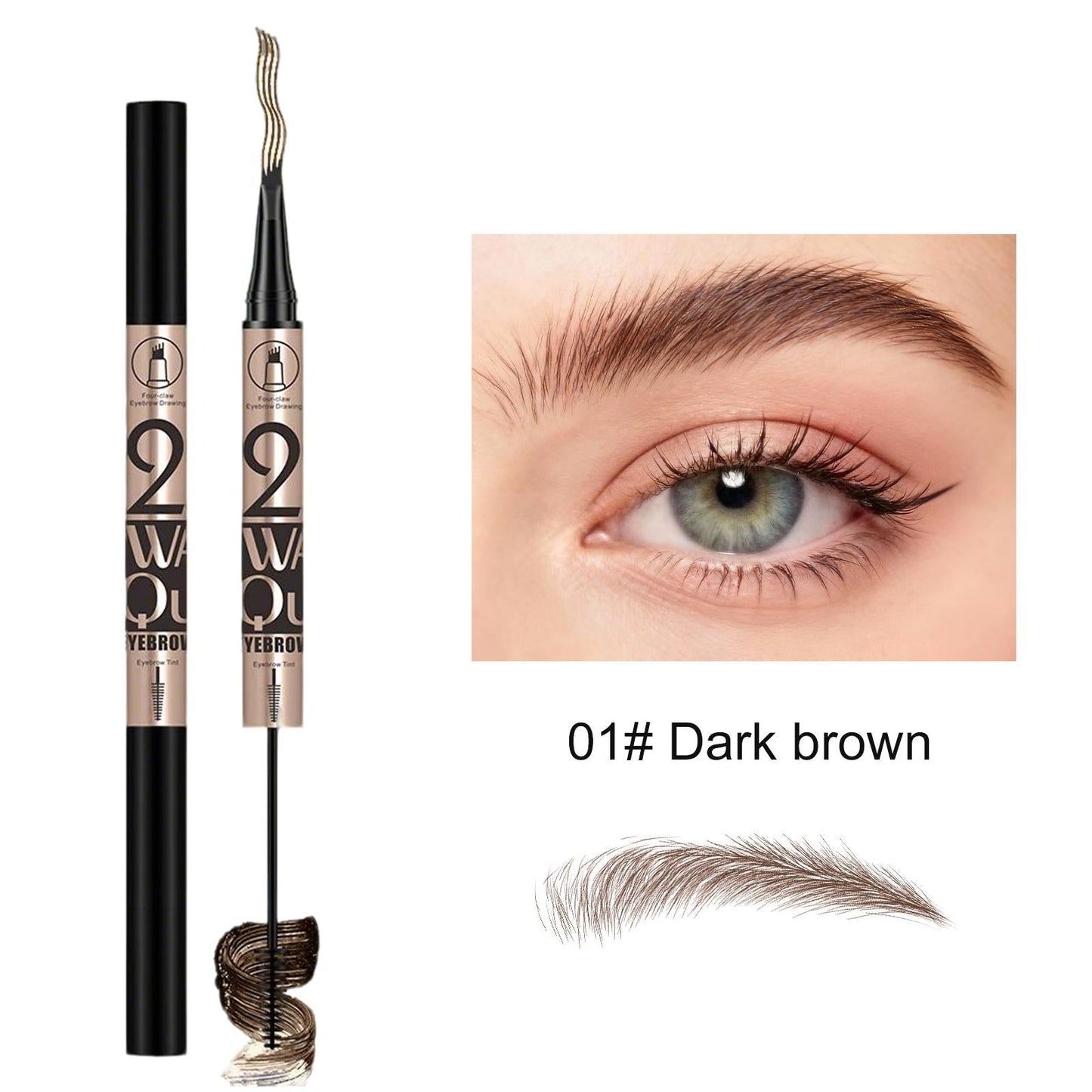 🤎Waterproof 4-prong brow pen for easy shaping and natural hair-like strokes