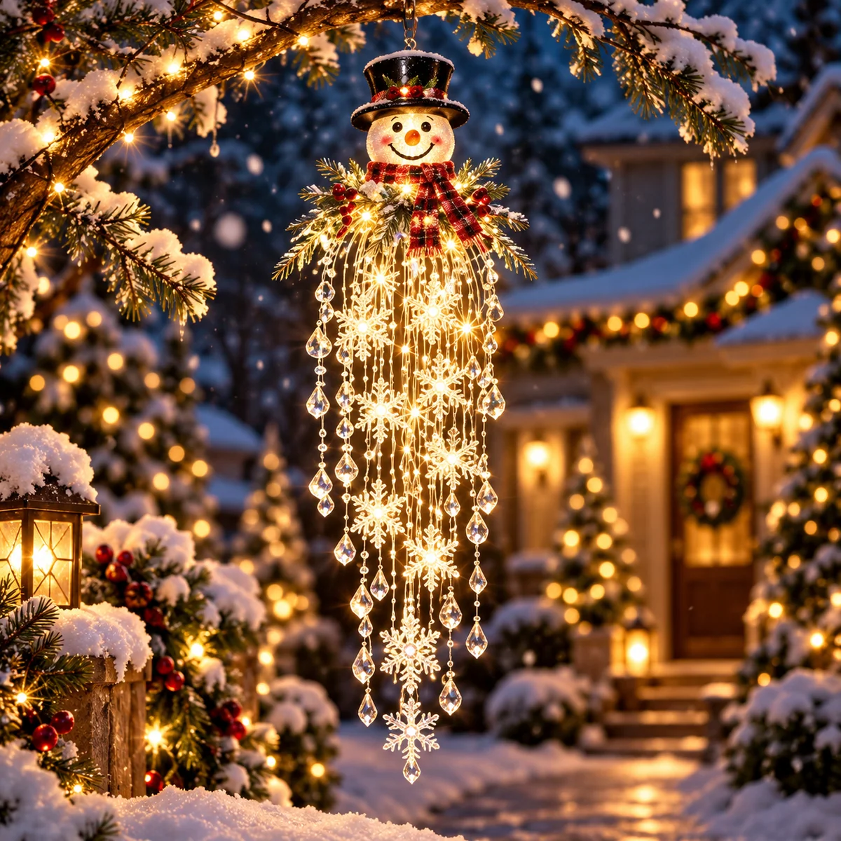 🔥 50% OFF Today 🎅 Christmas Hanging Snowflake & Crystal LED Light | Magical Porch Glow ✨