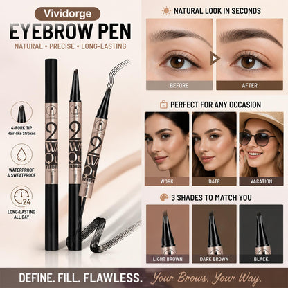 🤎Waterproof 4-prong brow pen for easy shaping and natural hair-like strokes