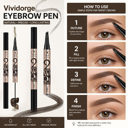 🤎Waterproof 4-prong brow pen for easy shaping and natural hair-like strokes